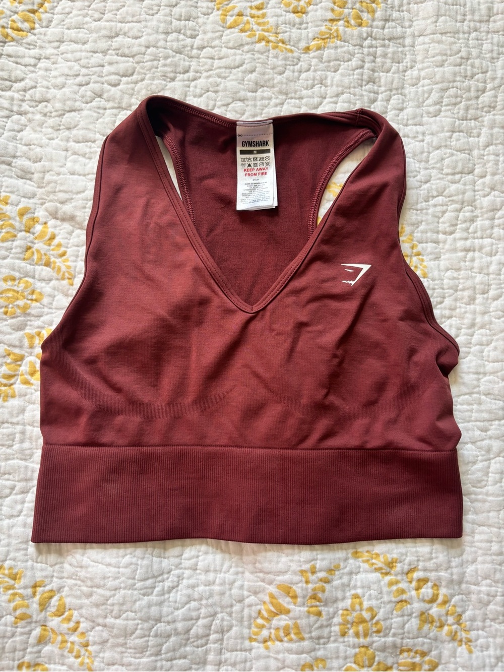 Gymshark Women's burgundy V-Neck Racerback Sports Bra